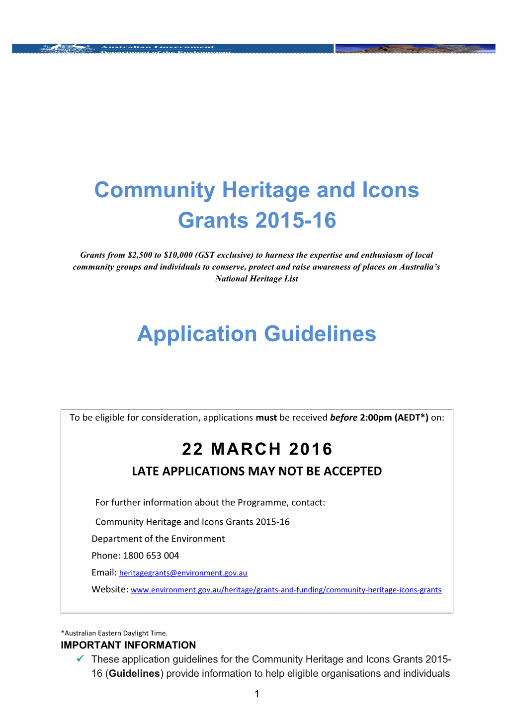 Community Heritage and Icons Grants 2015-16 Application Guidelines