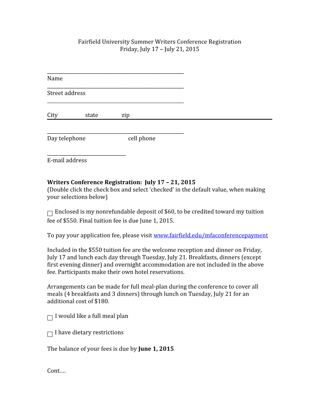 Fairfield University Summer Writers Conference Registration