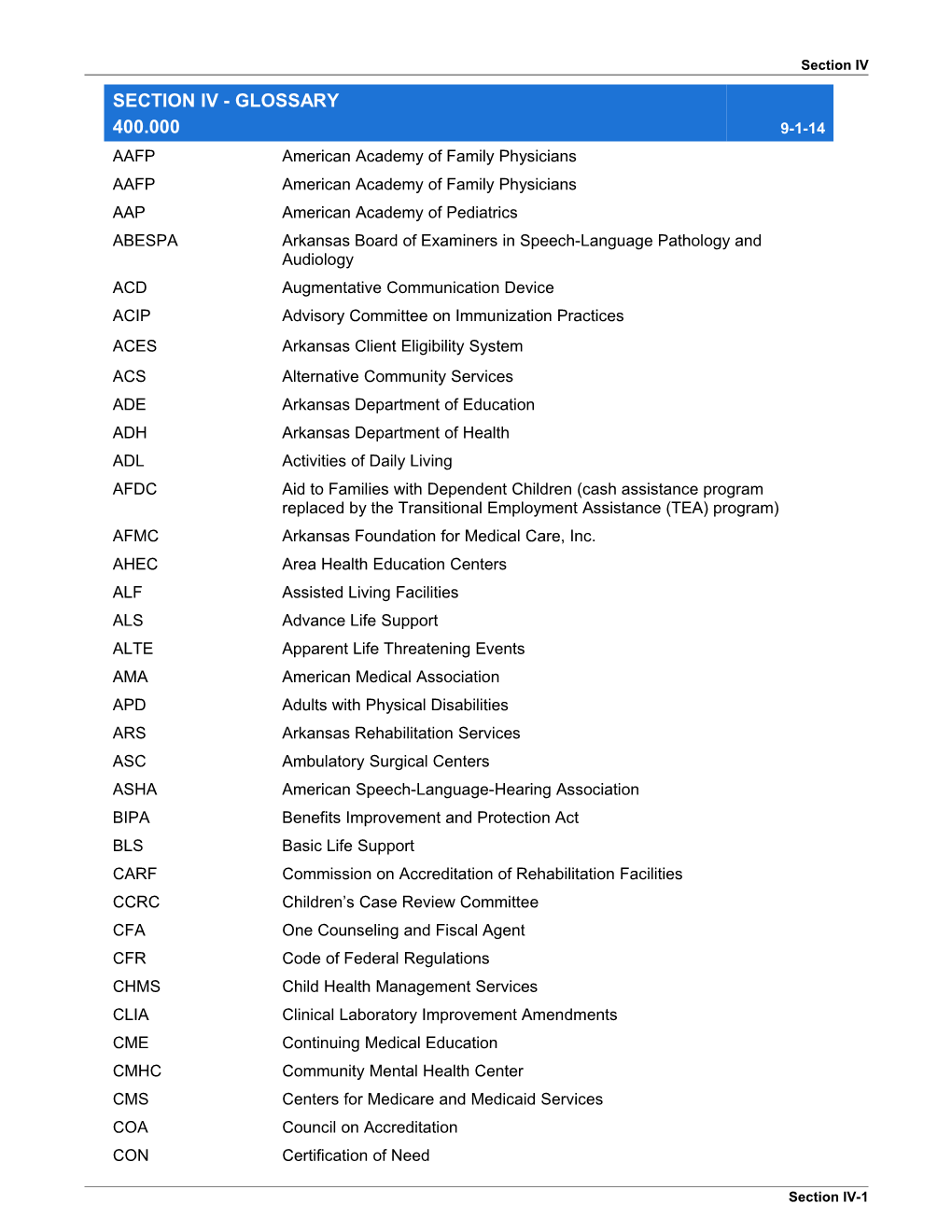 Section IV All Provider Manuals