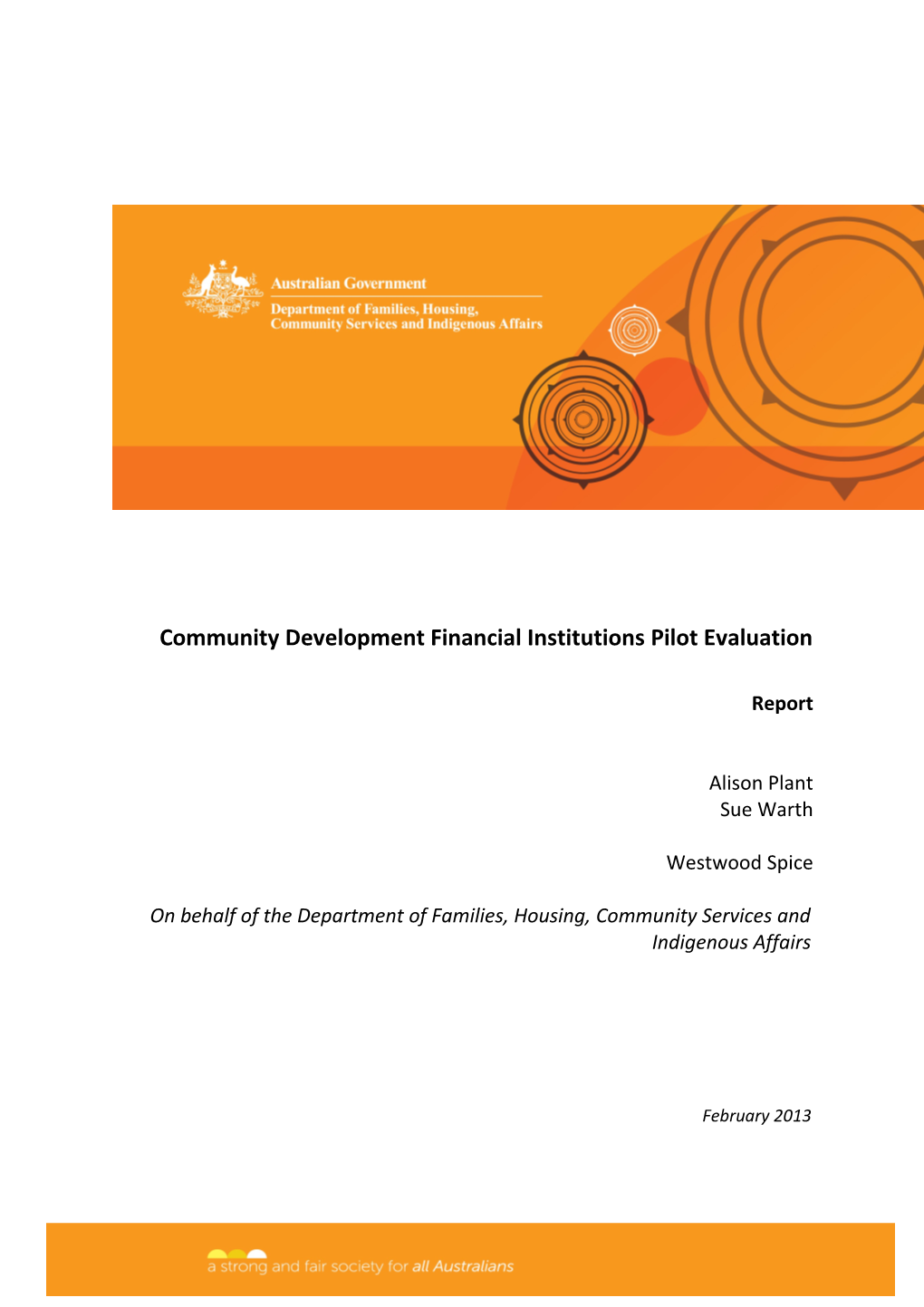 Community Development Financial Institutions Pilot Evaluation