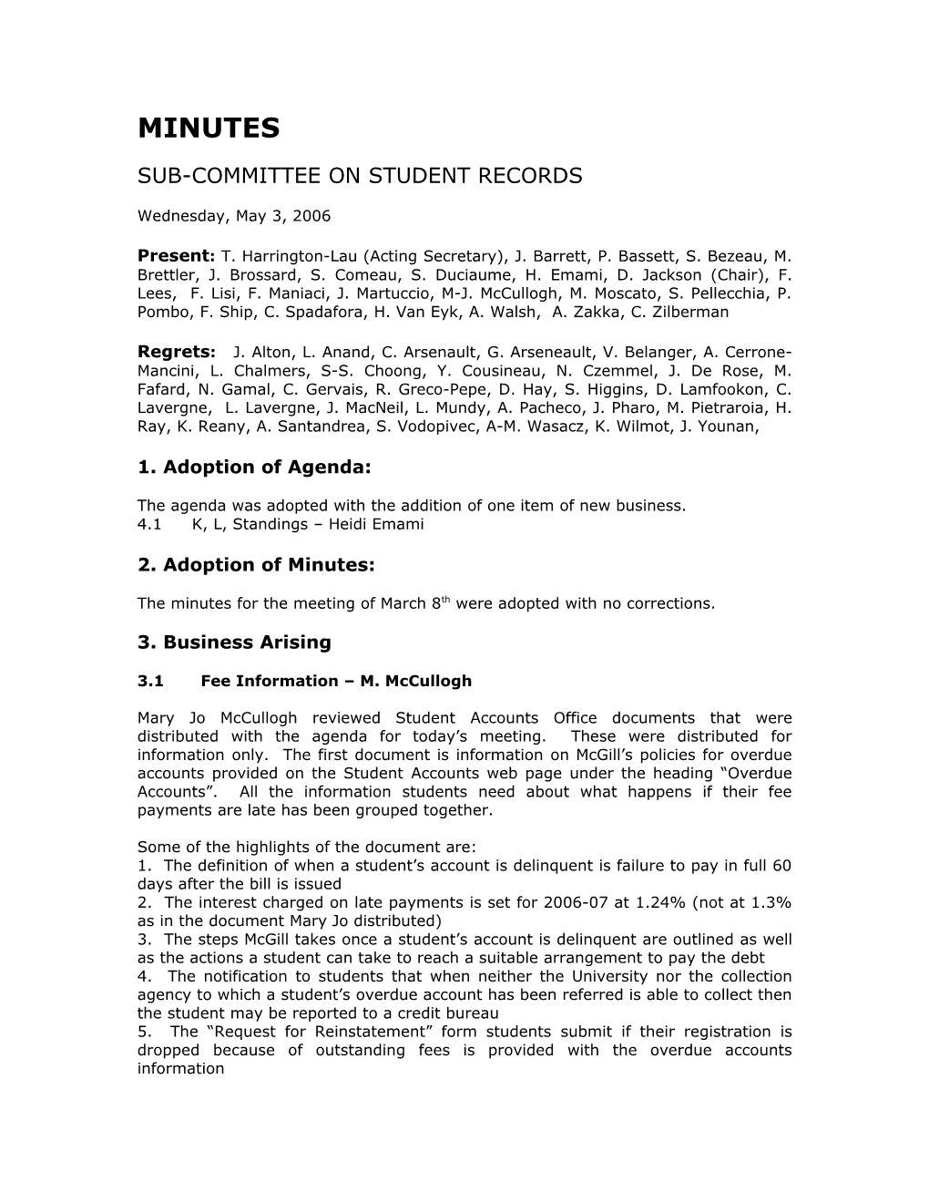 Sub-Committee on Student Records