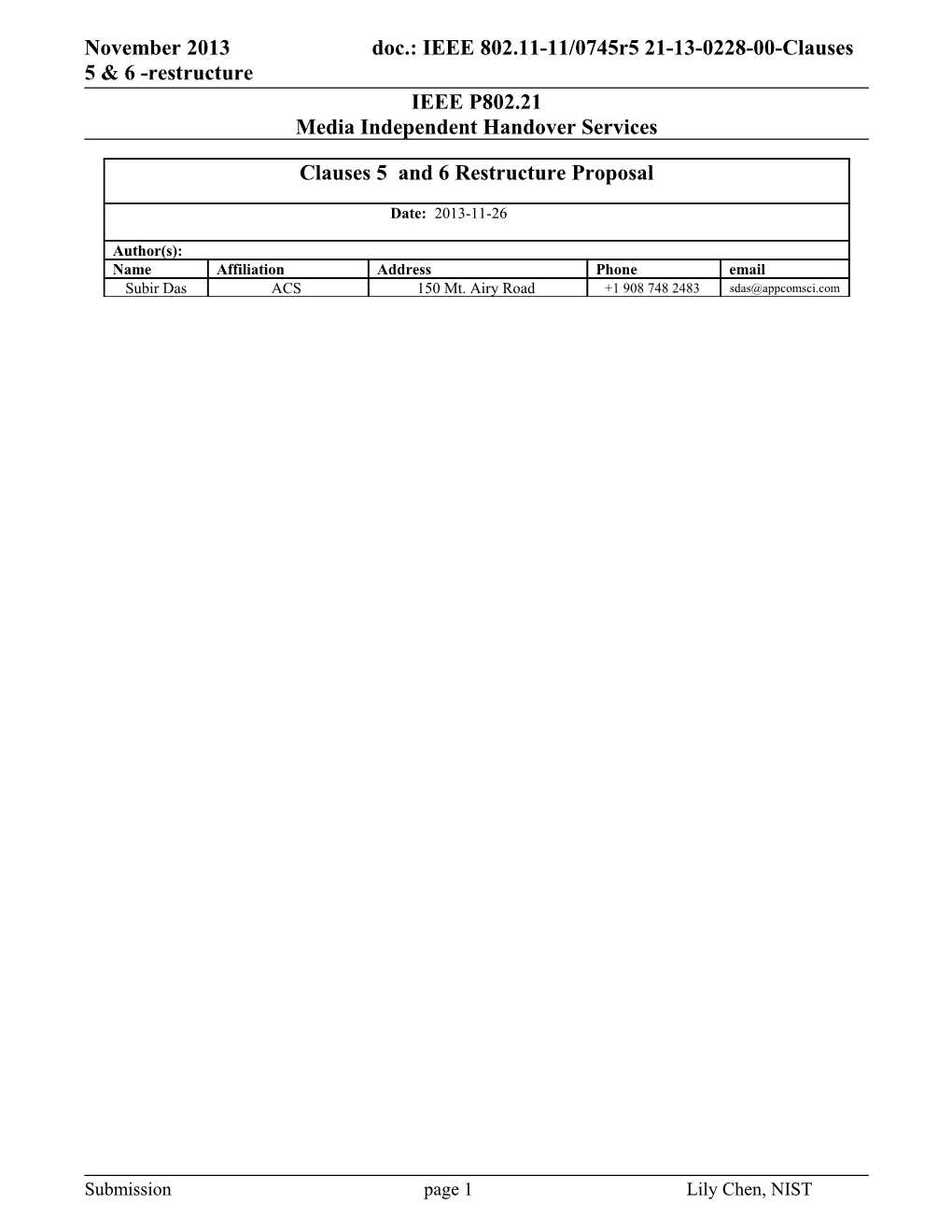 November 2013 Doc.: 21-13-0228-00-Clauses 5 & 6 -Restructure