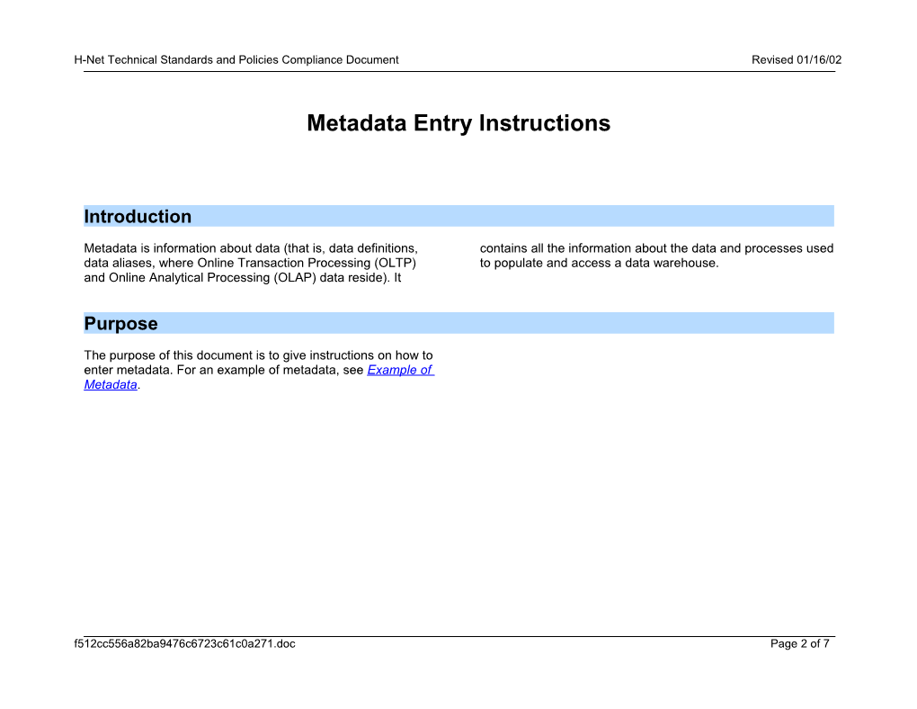 Metadata Entry Instructions