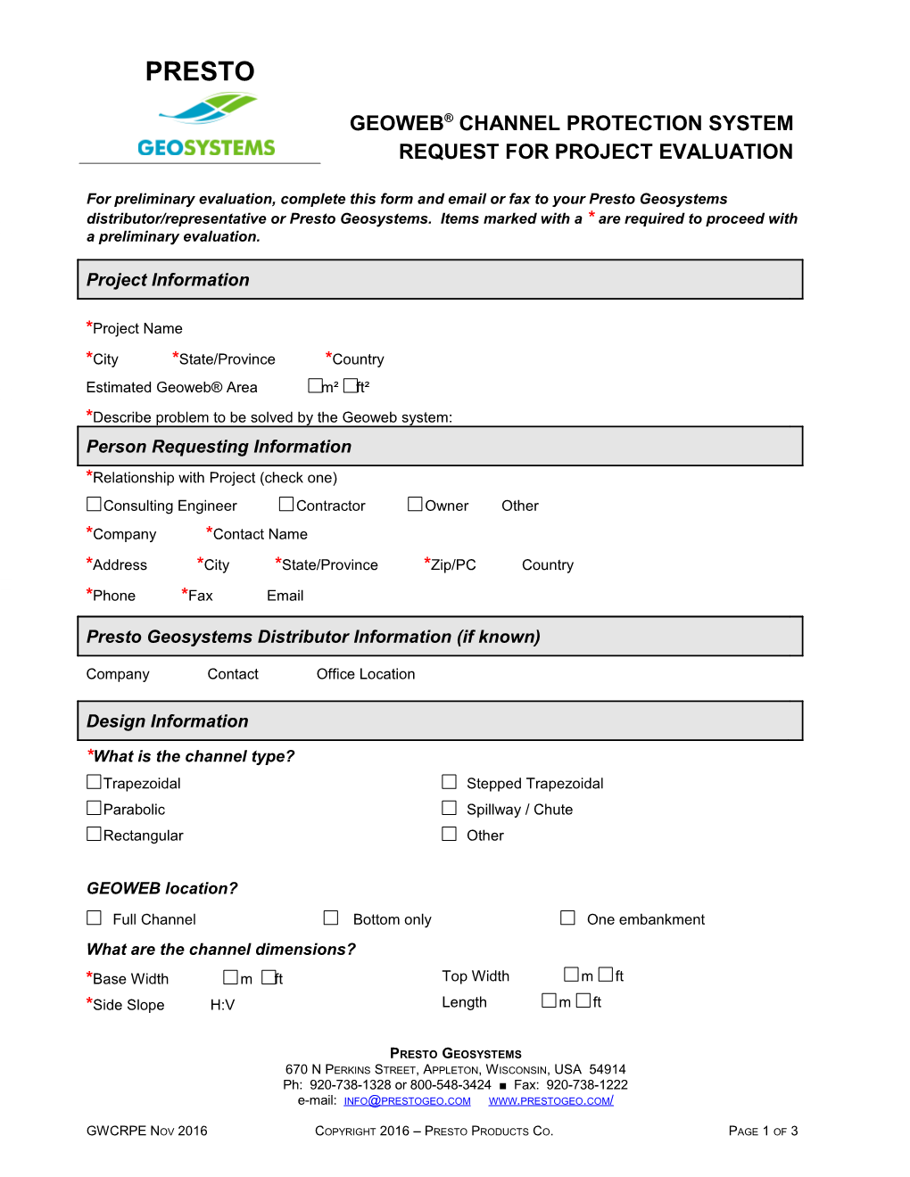 The Geoweb Channel Protection System Request for Project Evaluation