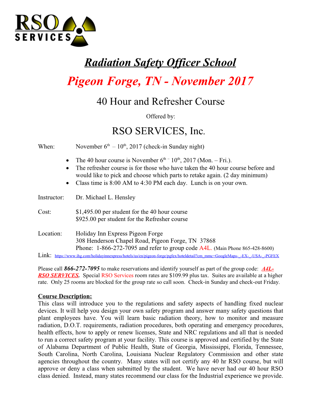 Radiation Safety Officer Training