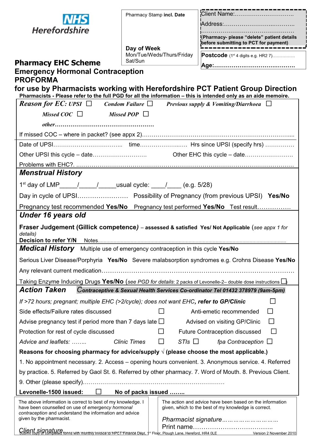 Pharmacy EHC Scheme