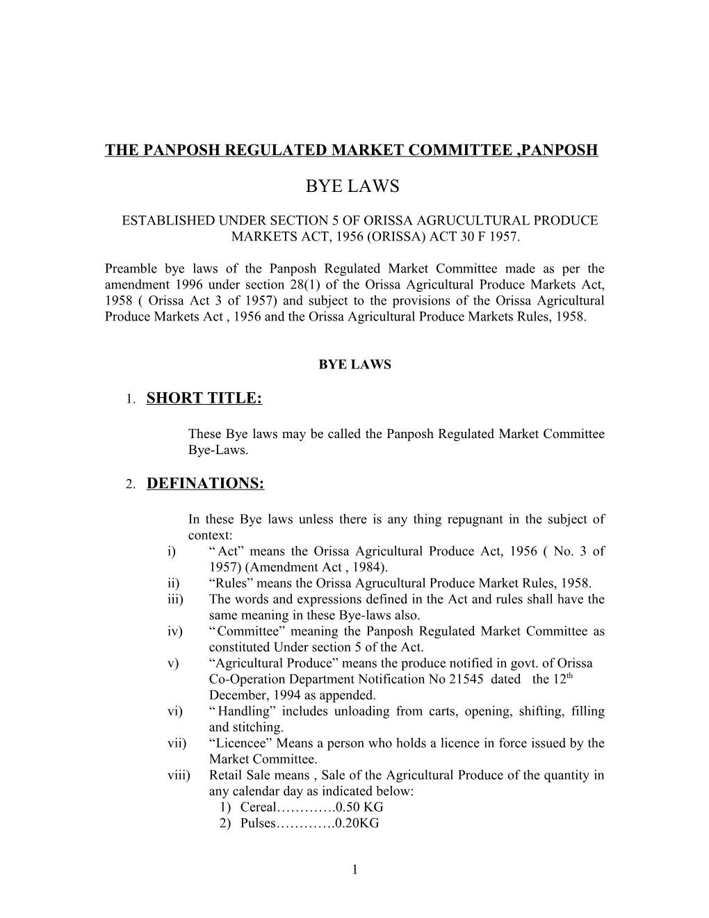 The Panposh Regulated Market Committee ,Panposh