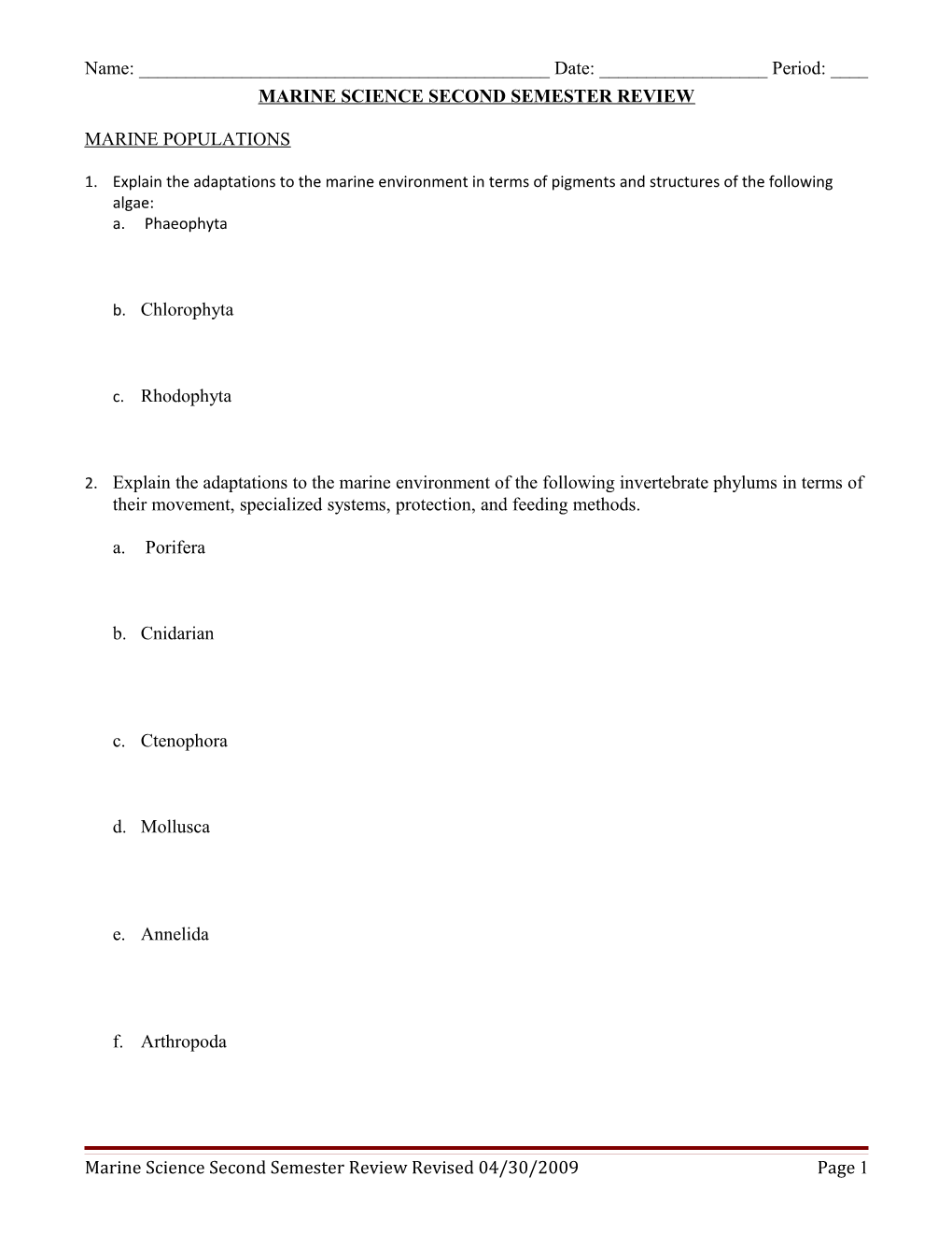 Marine Science 2Nd Semester Review