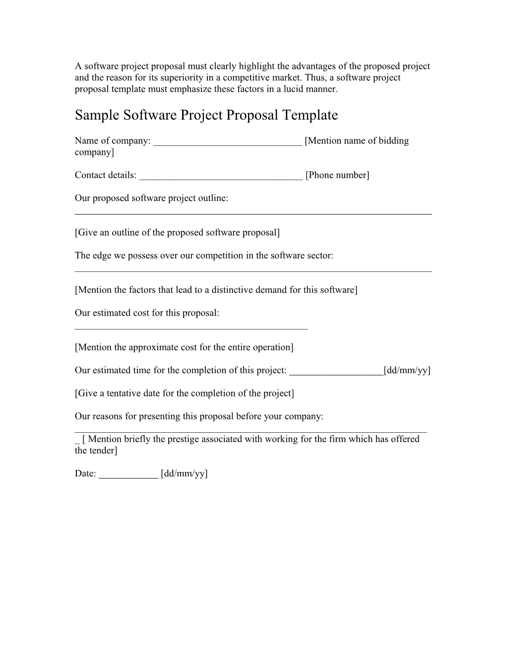 Sample Software Project Proposal Template
