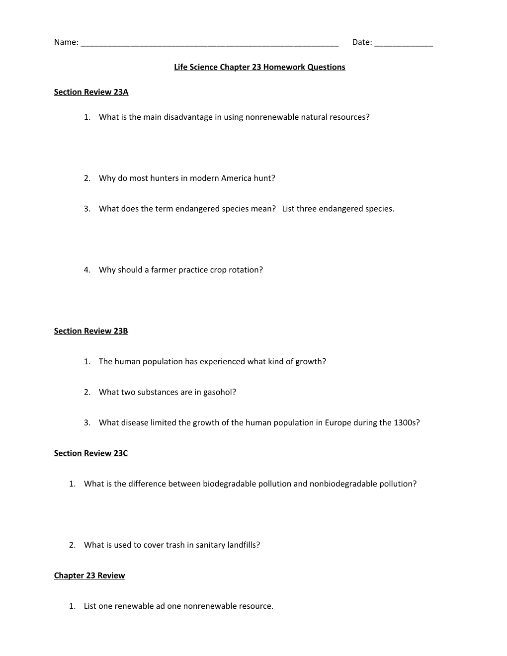 Life Science Chapter 23 Homework Questions