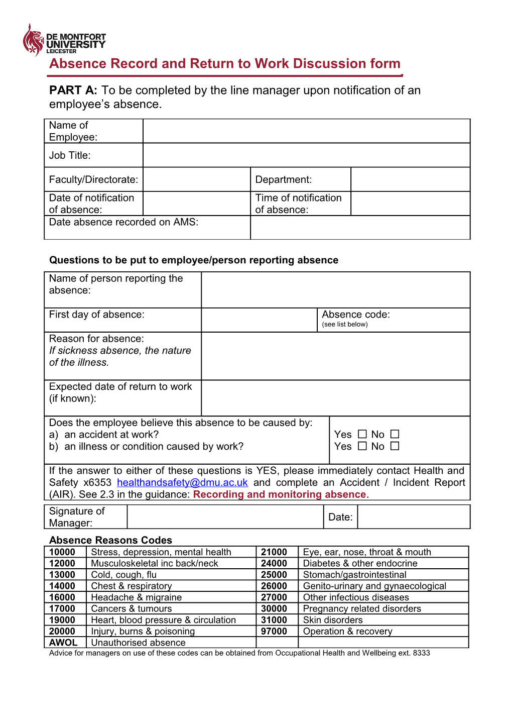 Absence Record Return To Work Discussion