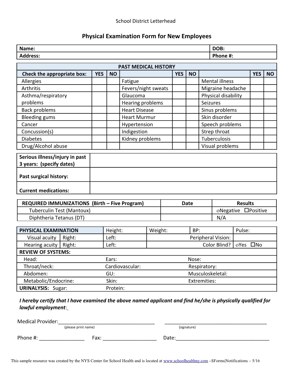 Physical Examination Report