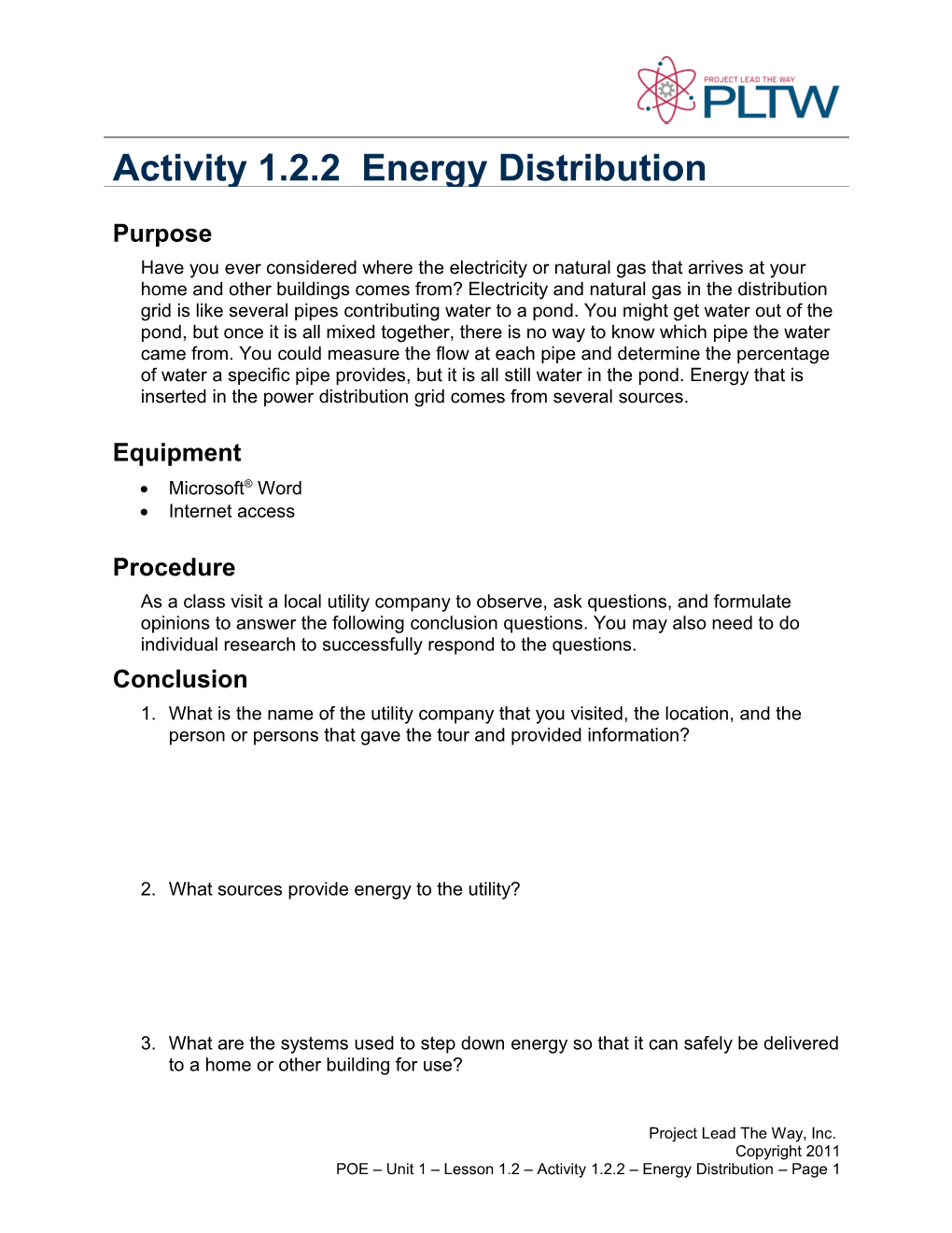 Activity 1.2.2 Energy Distribution