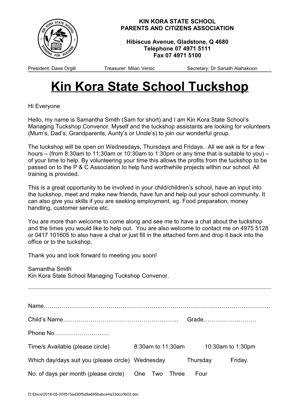Kin Kora State School Tuckshop