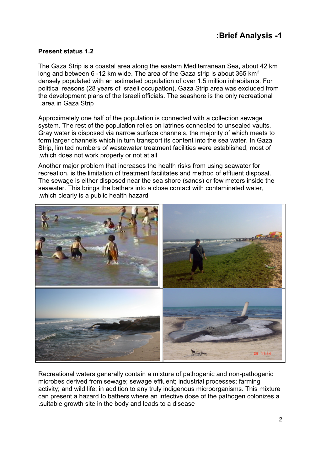 Seawater and Shellfish & Fish Quality Assessment in Gaza Strip, Palestine