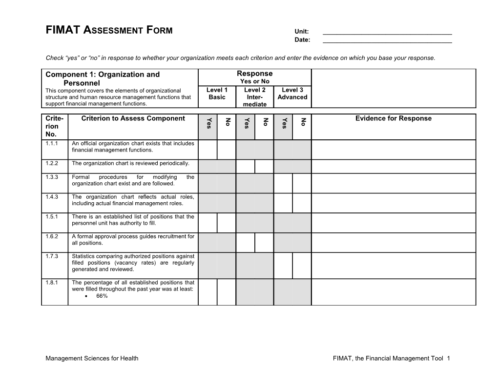 FIMAT Assessment and Summary Forms