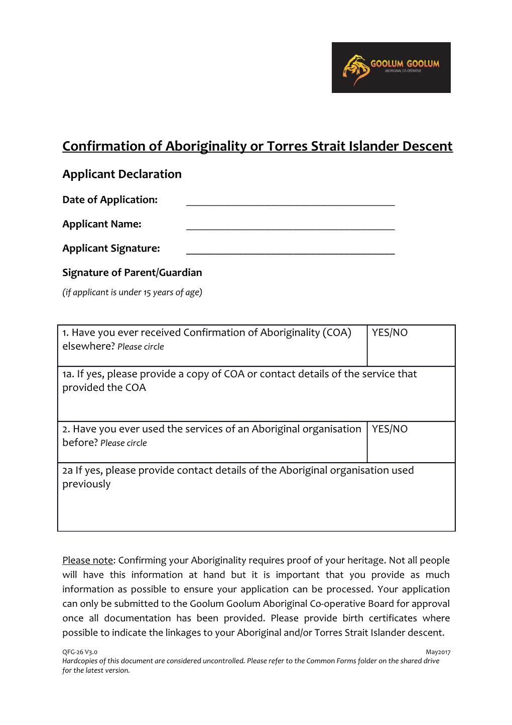 Confirmation of Aboriginality Or Torres Strait Islander Descent