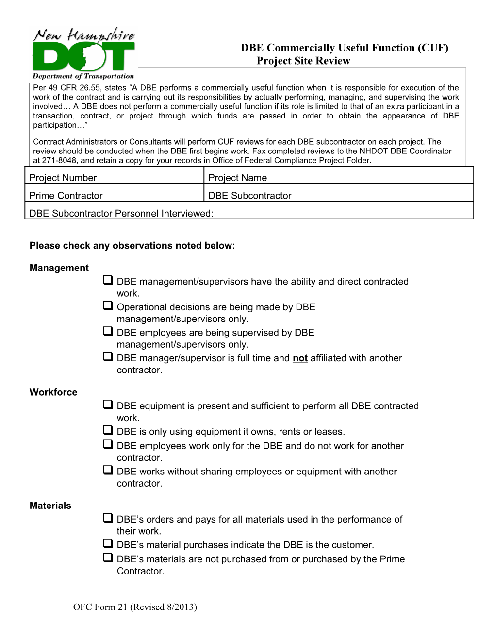 DBE Commercially Useful Function (CUF)