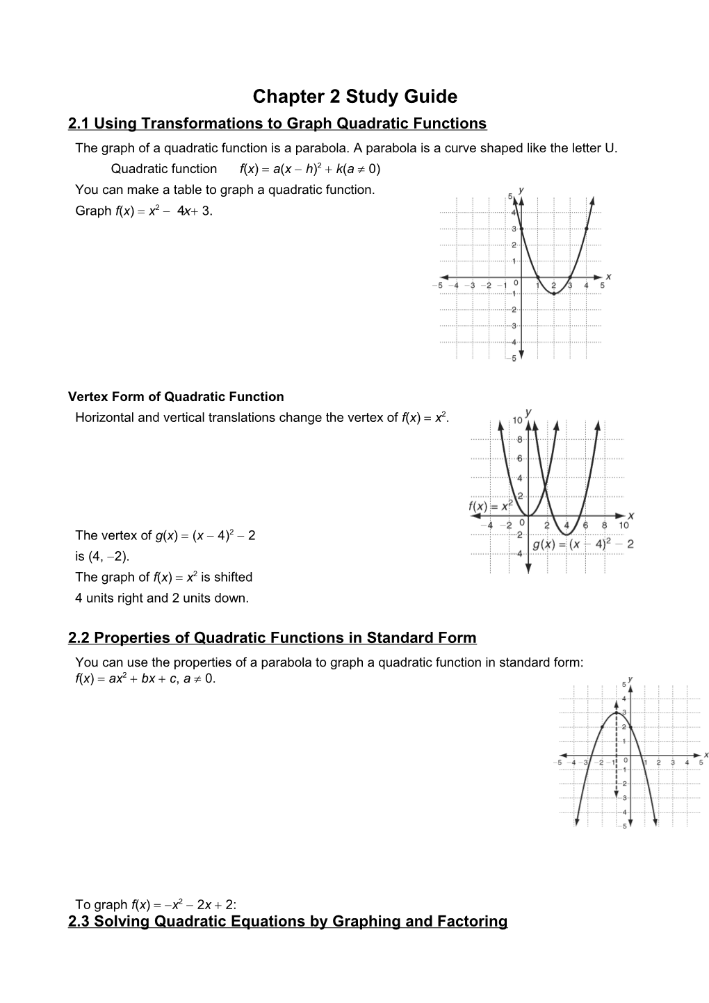 2.1 Using Transformations to Graph Quadratic Functions