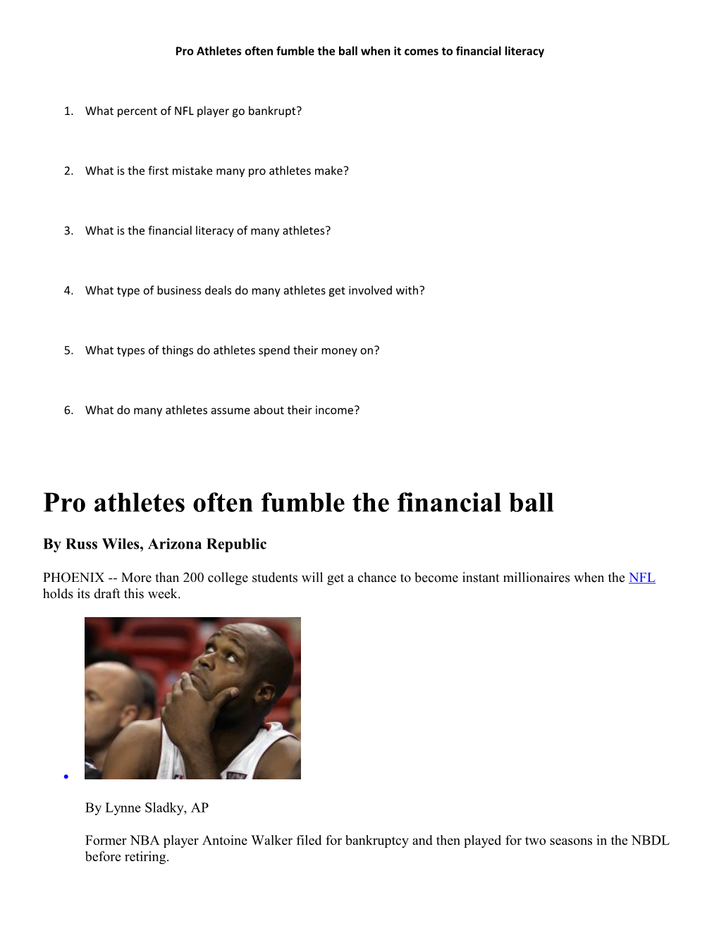 Pro Athletes Often Fumble the Ball When It Comes to Financial Literacy
