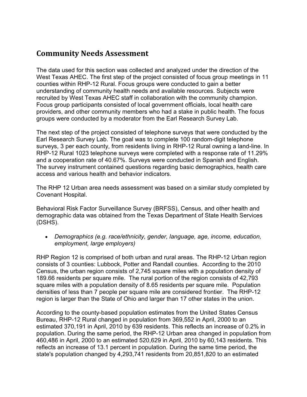 Community Needs Assessment