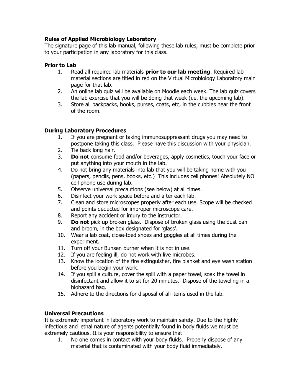 Rules of the Laboratory for Applied Microbiology