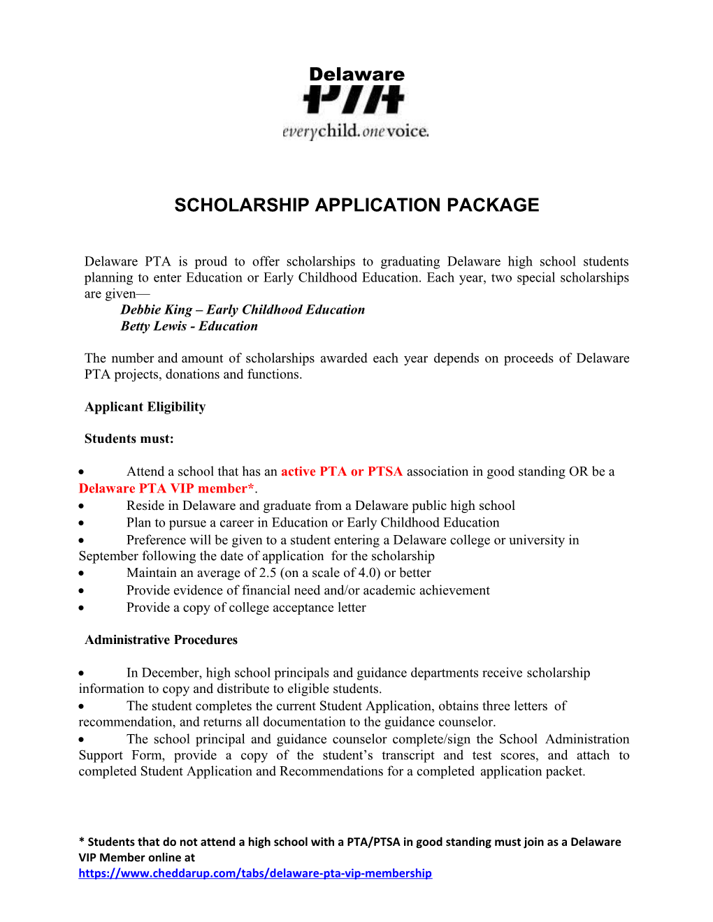 Scholarship Application Package