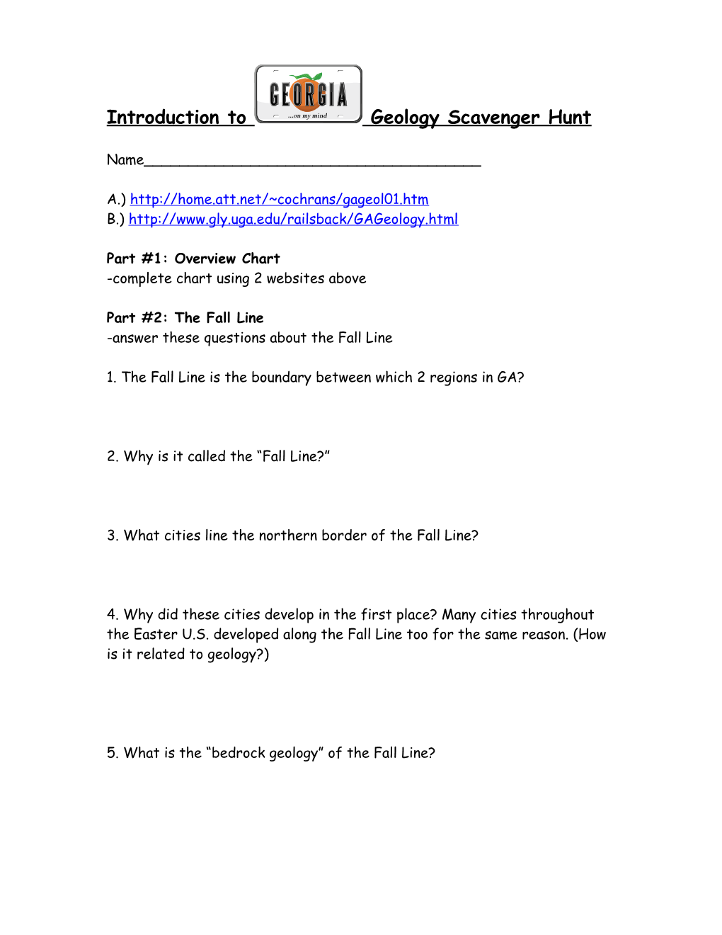 Introduction to Geology Scavenger Hunt