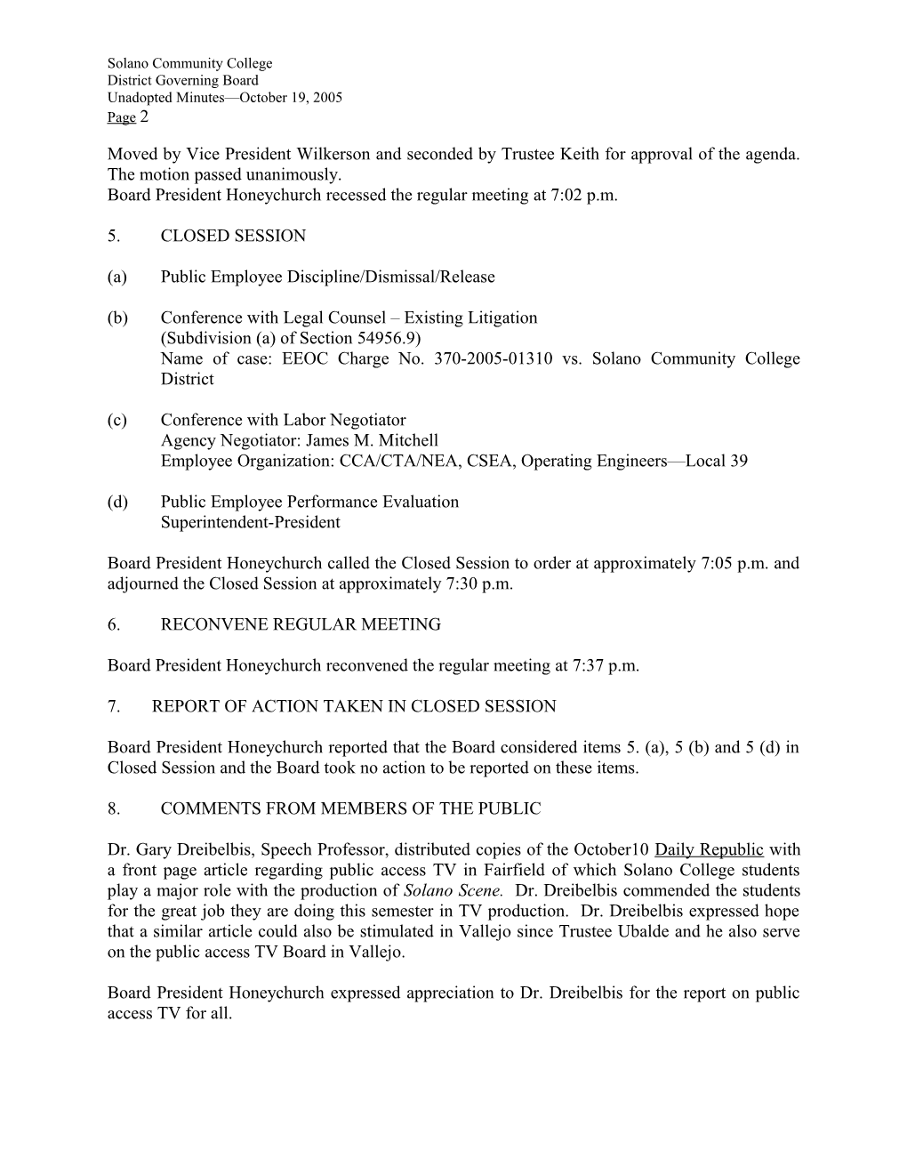 SCCD - Board Meeting Minutes 10/19/05