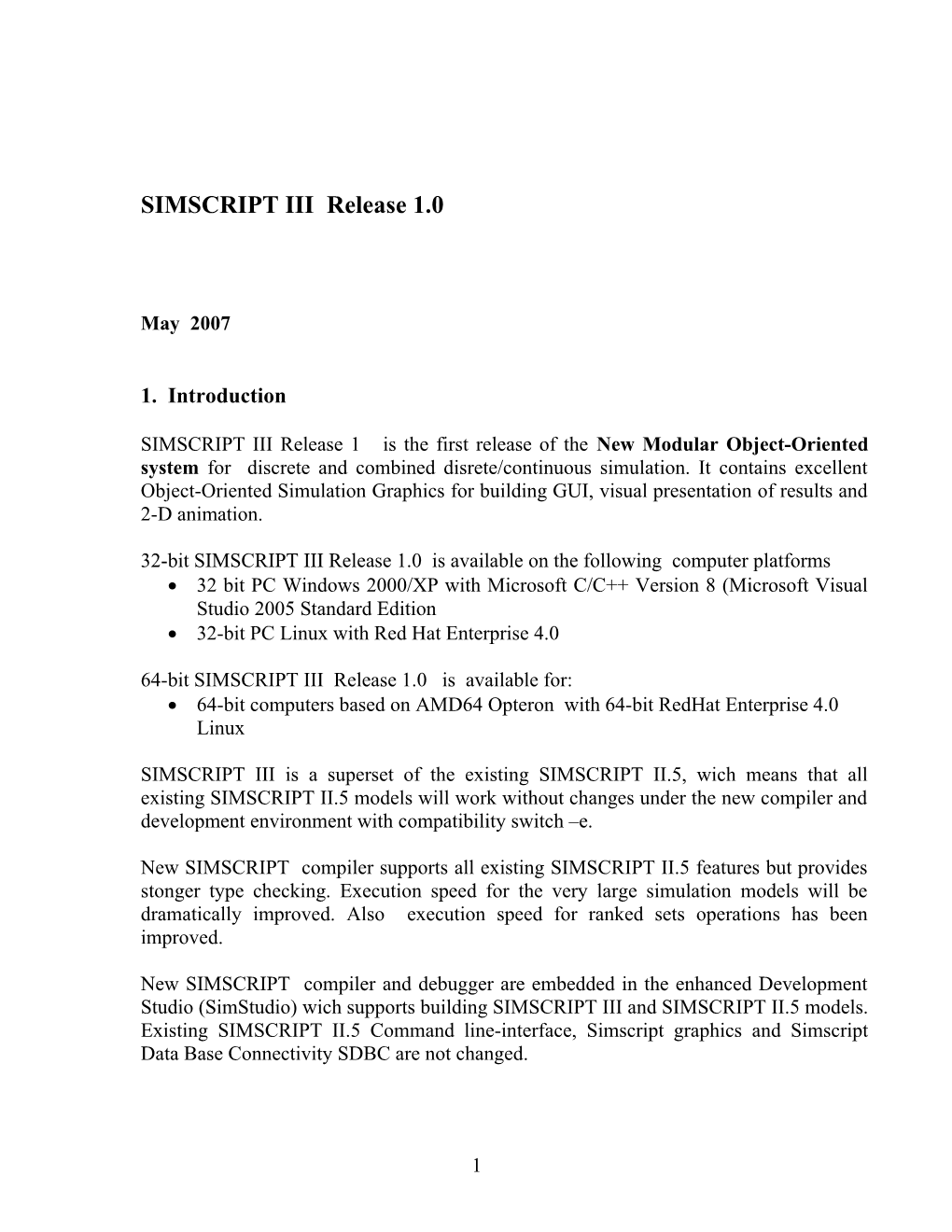 SIMSCRIPT II.5 Release Notes 2.01