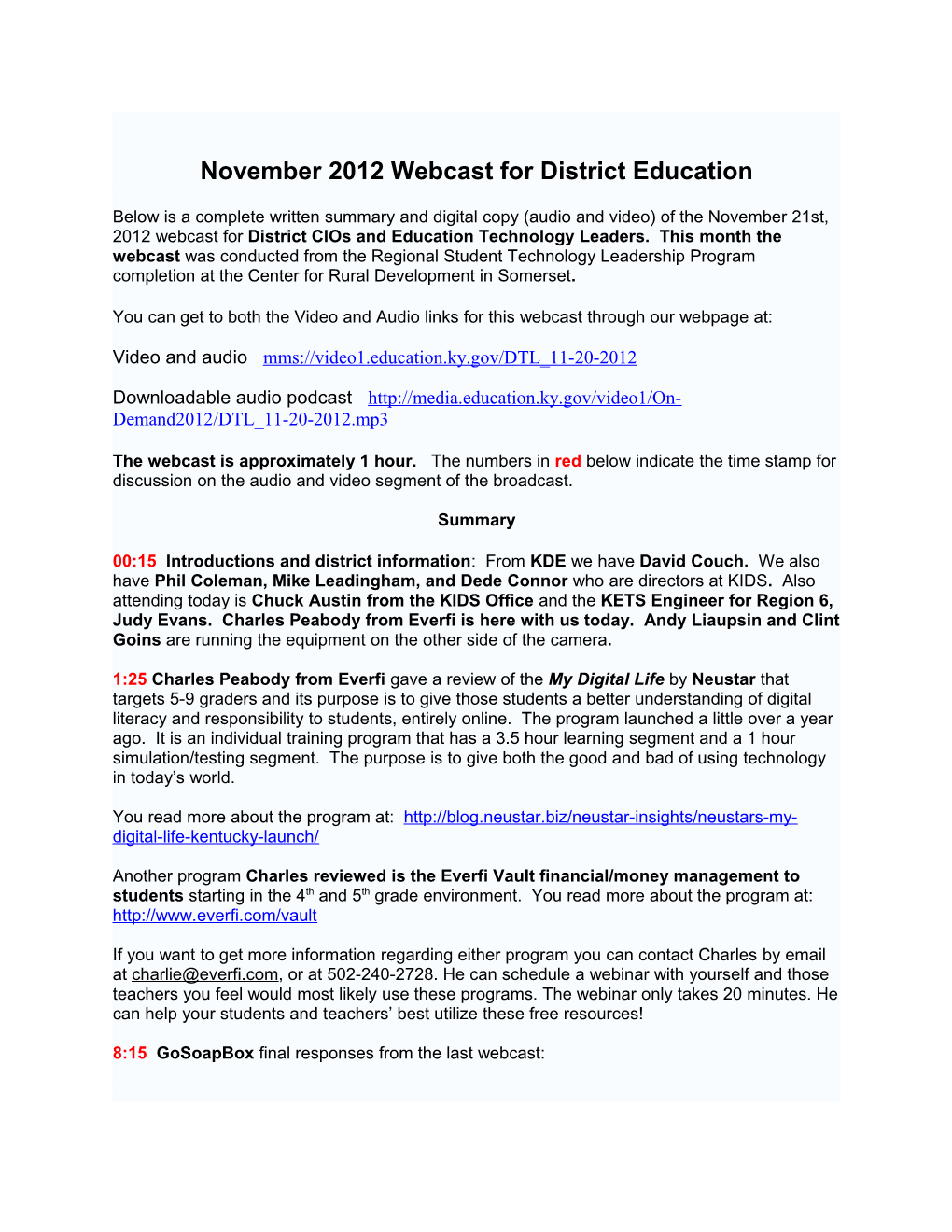 November 2012 Webcast Summary PDF