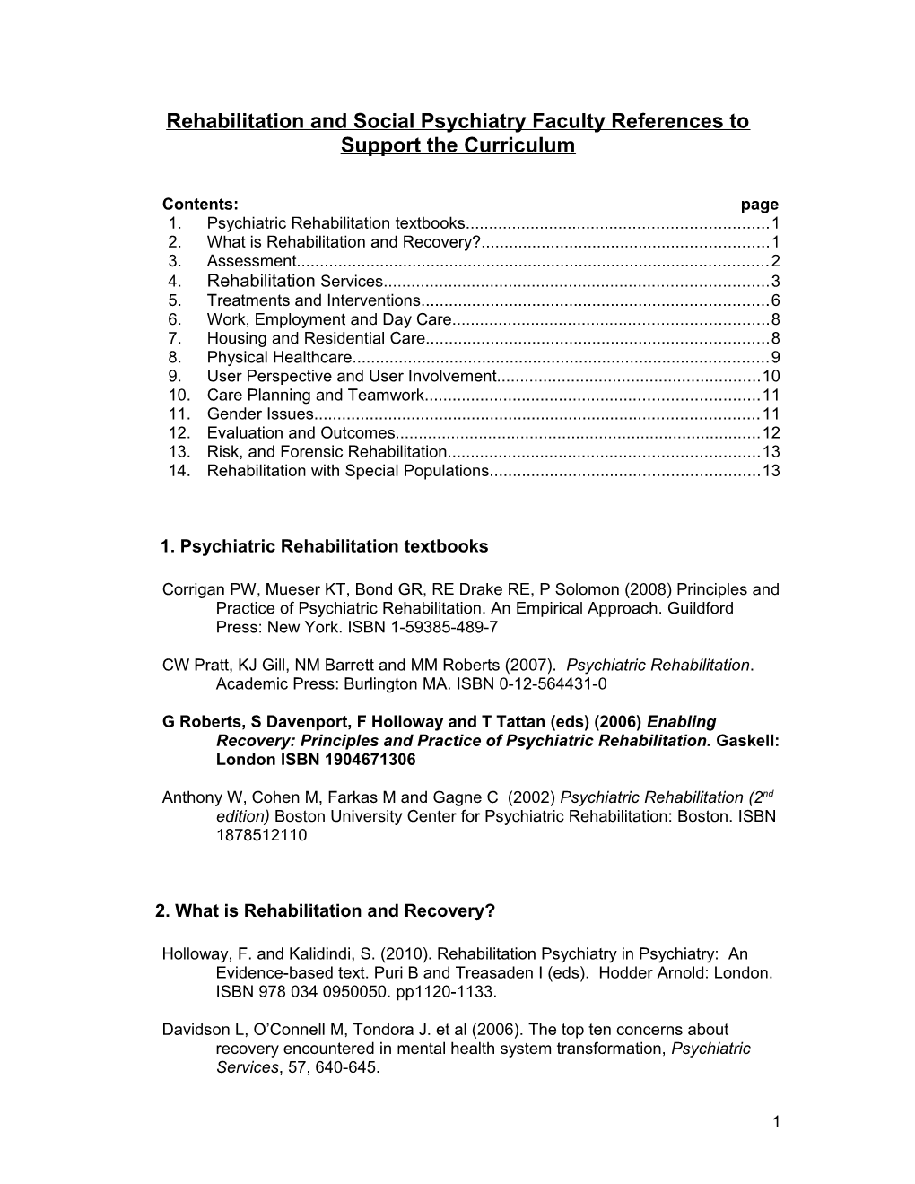 Rehabilitation Psychiatry Faculty References