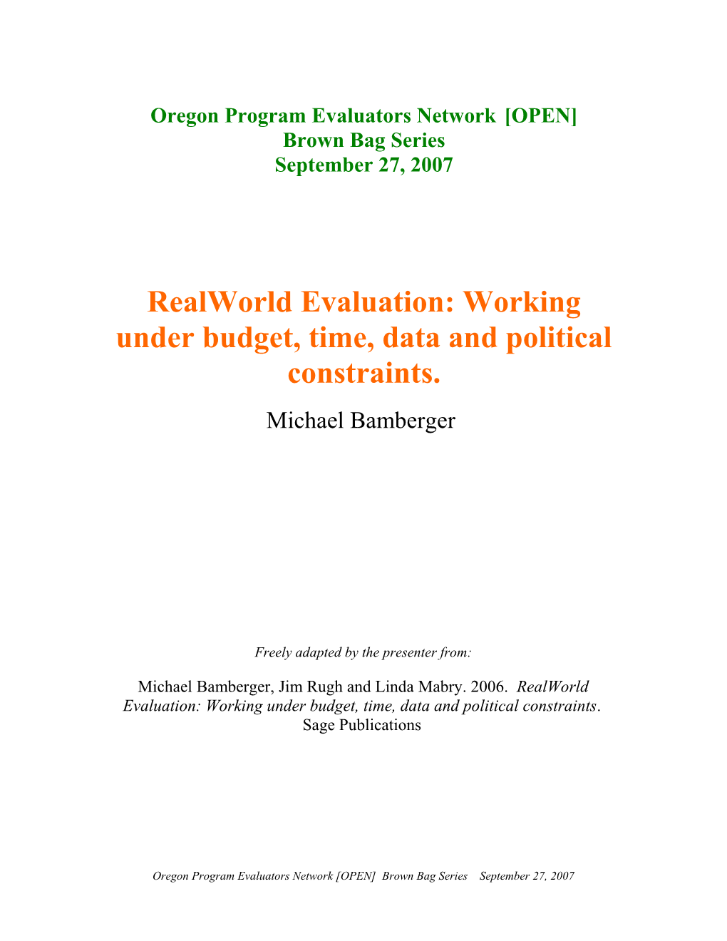 Oregon Program Evaluators Network OPEN
