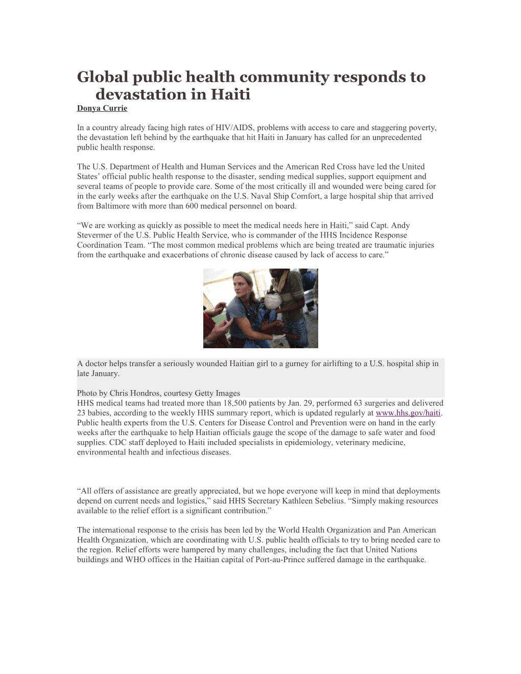 Global Public Health Community Responds to Devastation in Haiti