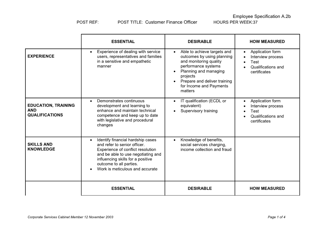 Employee Specification A.2B