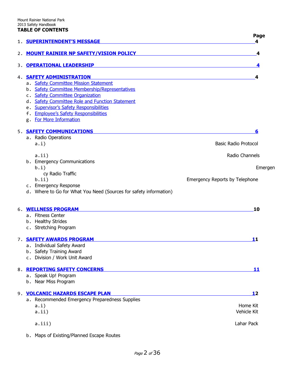 Mount Rainier Employee Safety And Wellness Handbook