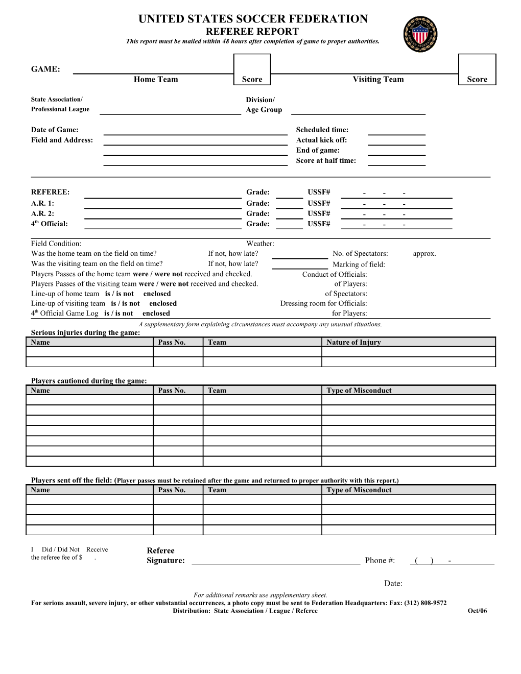 USSF Referee Report