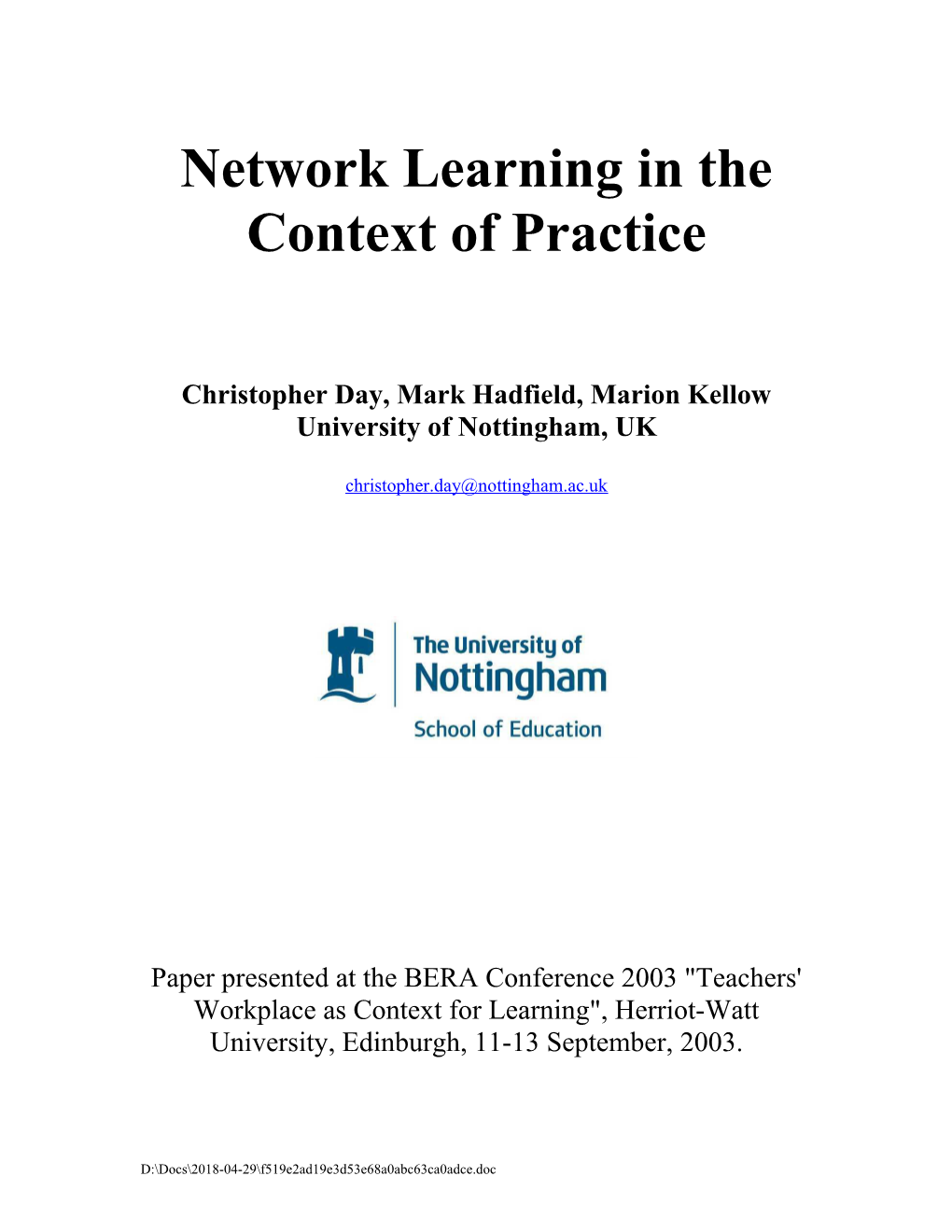 Partnerships, Teacher Professionalism and Network Learning: a Matter of Trust