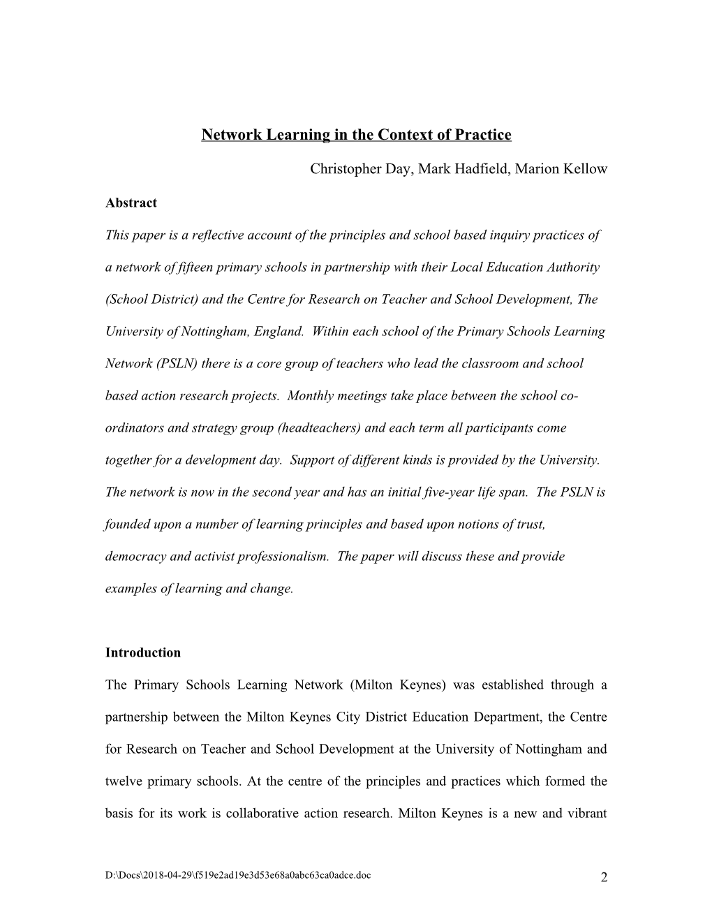 Partnerships, Teacher Professionalism and Network Learning: a Matter of Trust