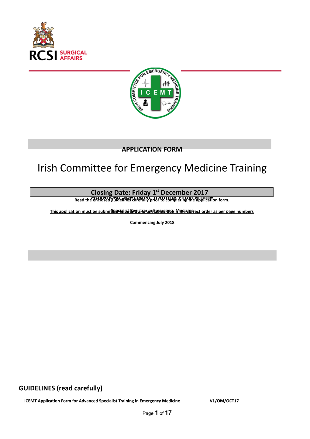 ACEMT Application Form for HST in Emergency Medicine