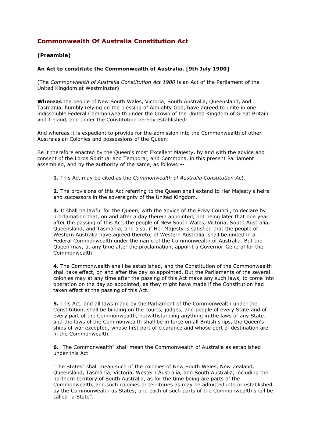 Commonwealth of Australia Constitution Act