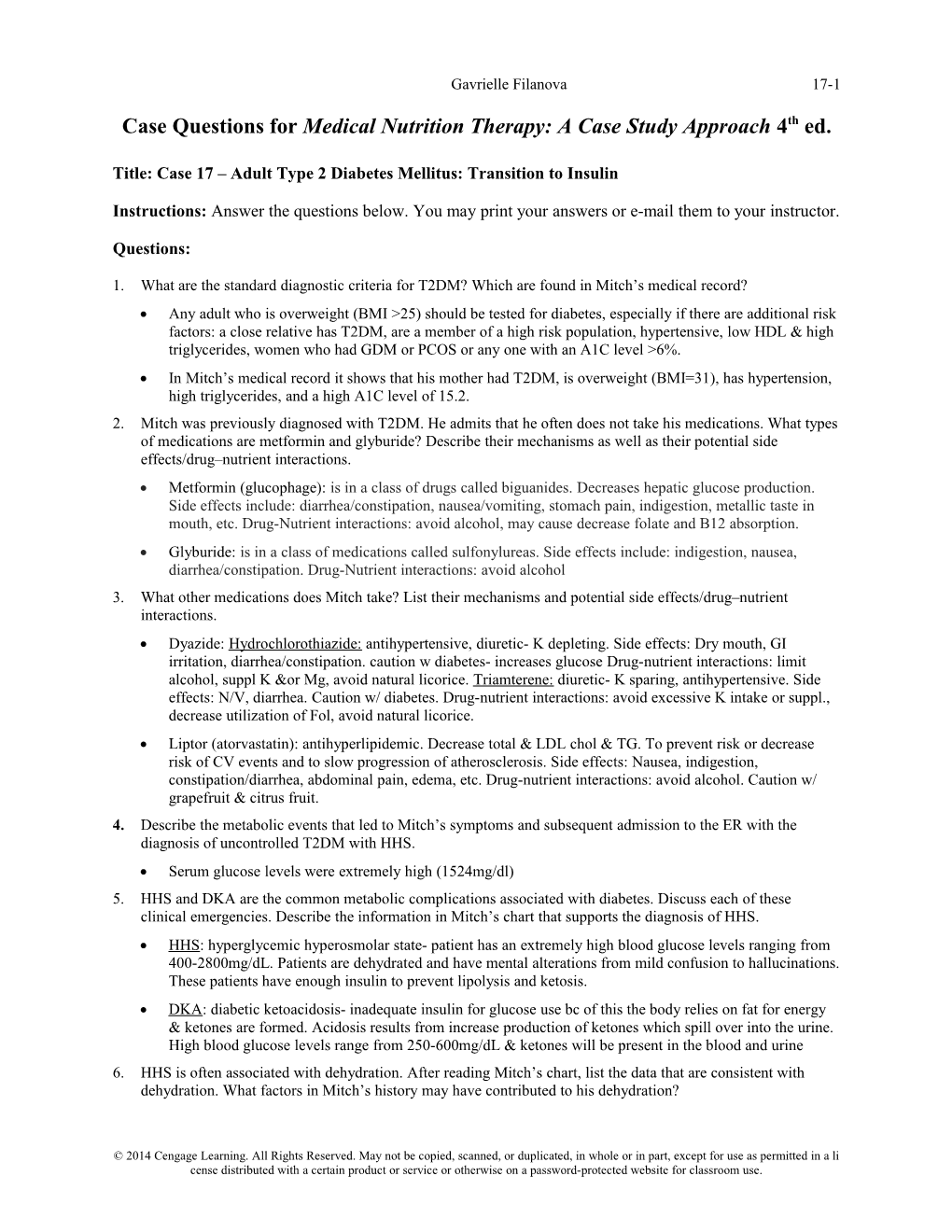 Answer Guide For Medical Nutrition Therapy: A Case Study Approach 3Rd Ed