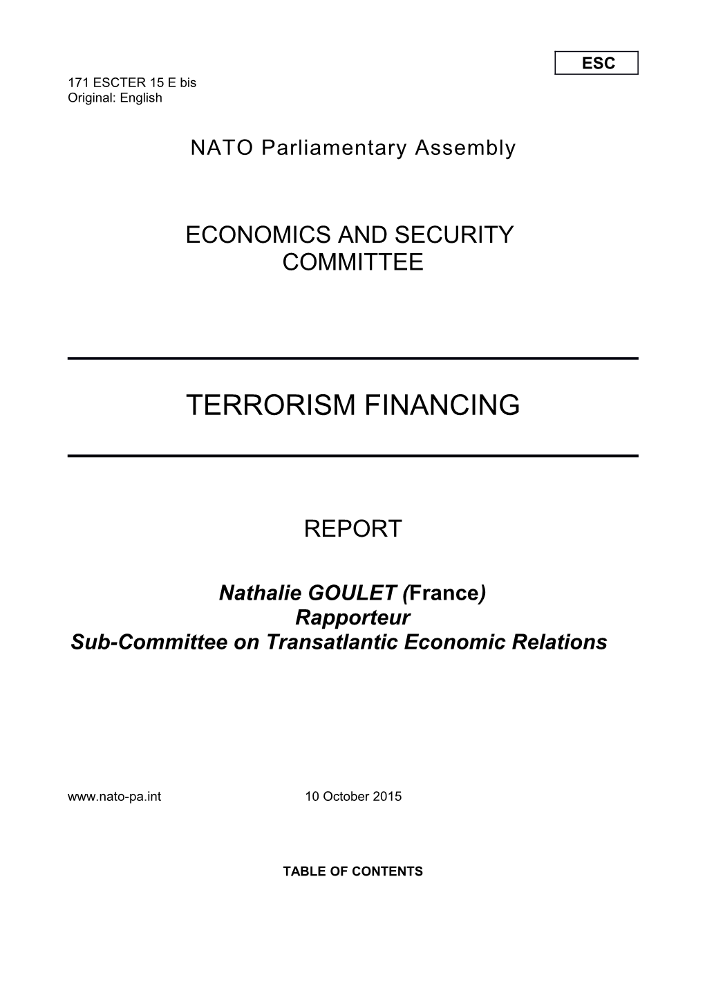 2015 ESCTER Draft Report on Terrorism Financing