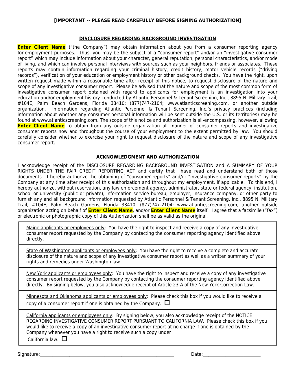 Employment Disclosure and Authorization Form (00476388-5)