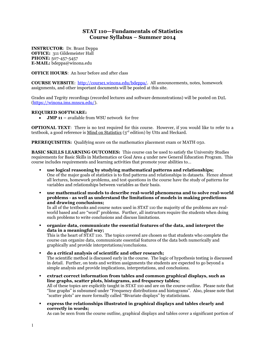 STAT 110 Fundamentals of Statistics