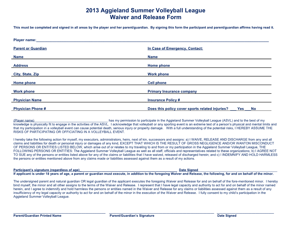 Brazos Valley Summer Volleyball League