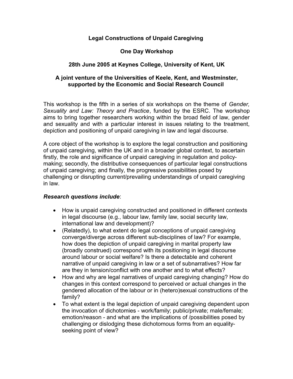 Kent Esrc Workshop June 2005