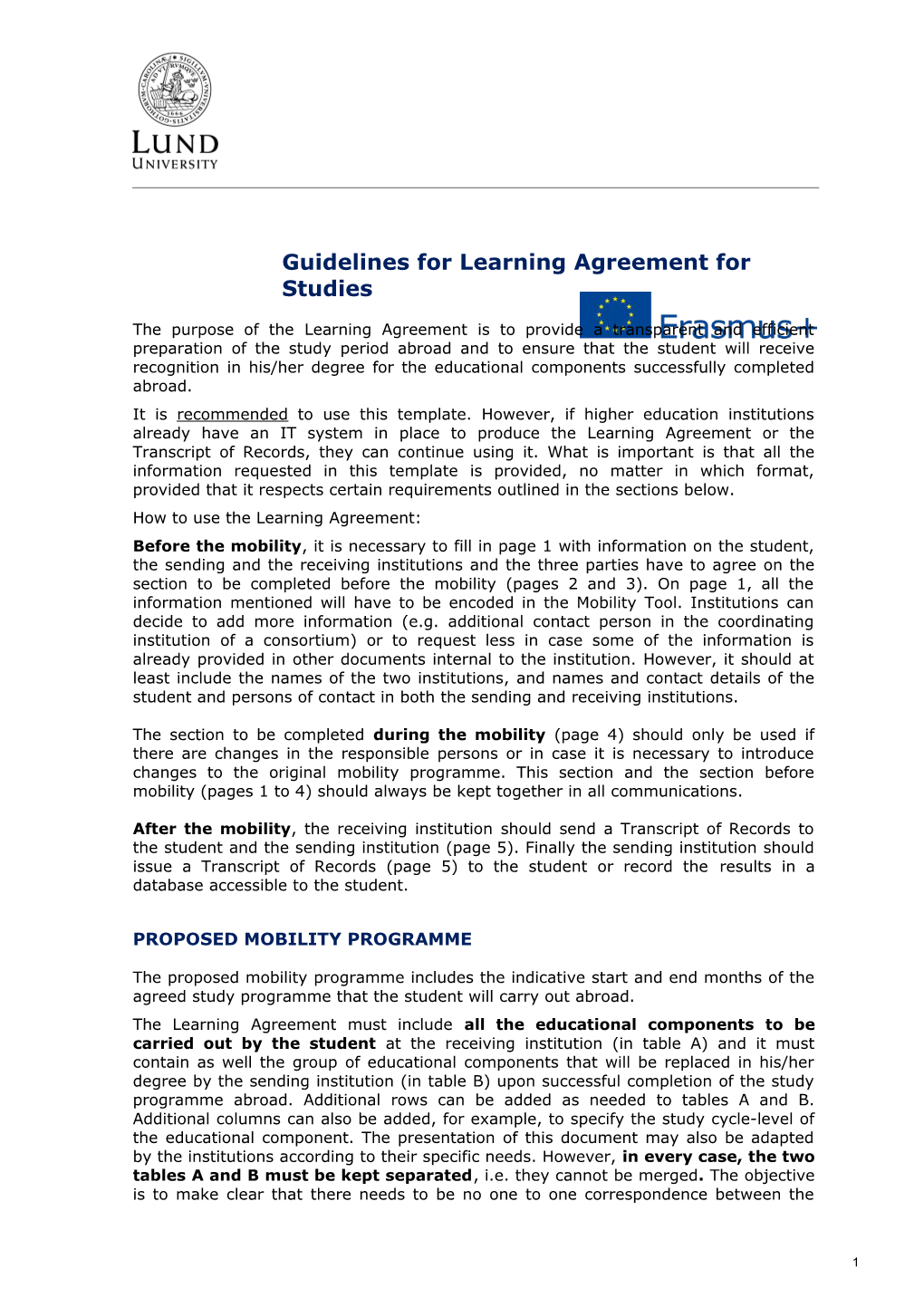 Guidelines for Learning Agreement for Studies