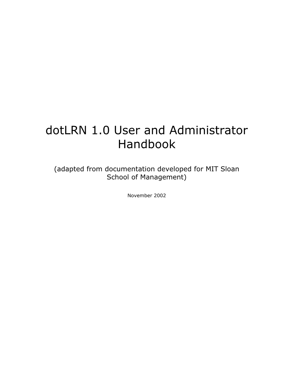 New Outline for Admin Handbook