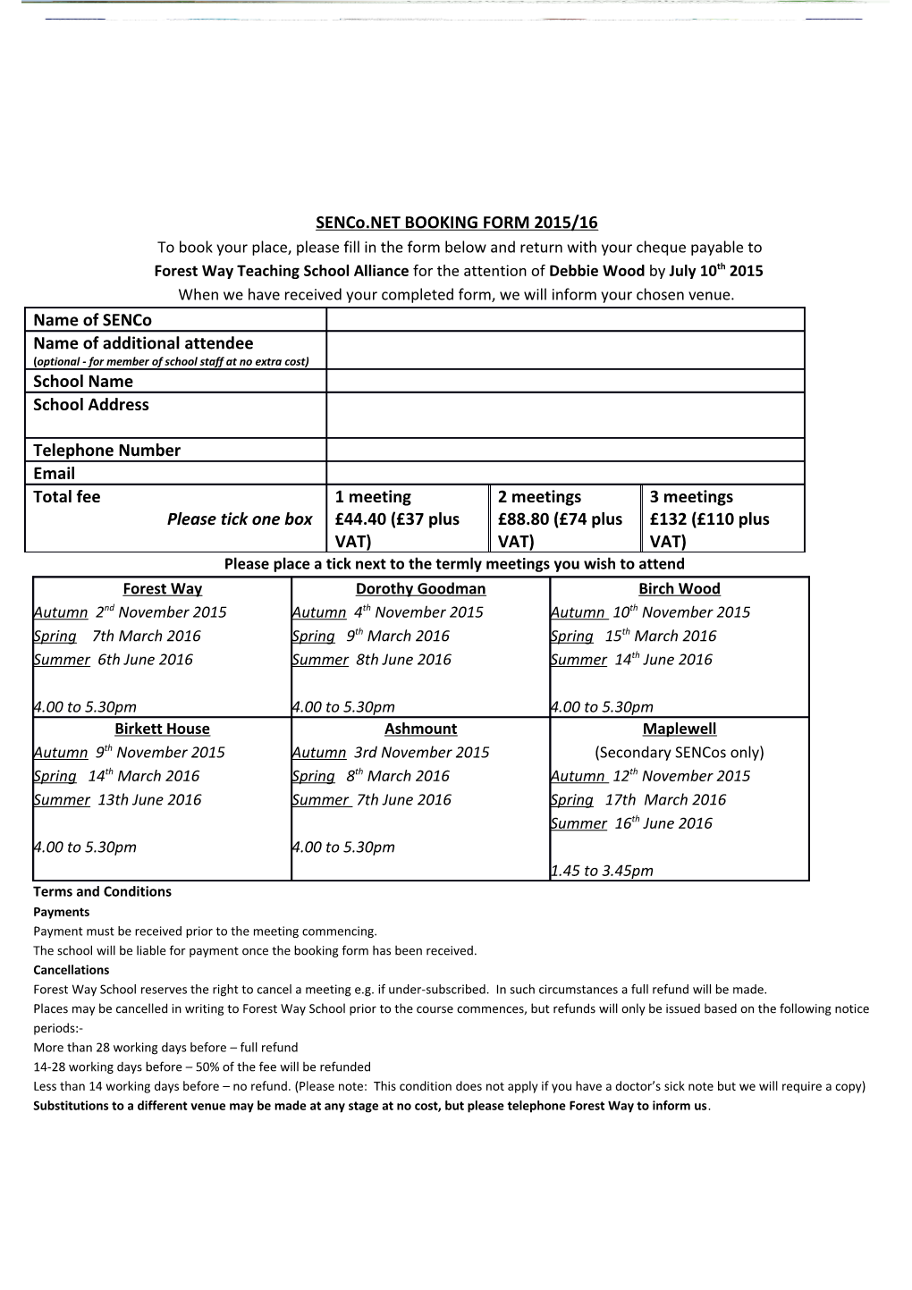 Senco.NET BOOKING FORM 2015/16